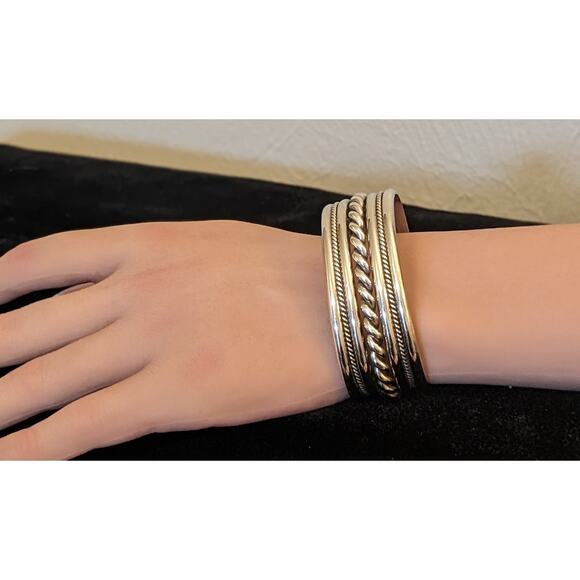 Tahe Navajo Native American Signed Braided 60g Sterling Cuff Bracelet - Picture 6 of 9
